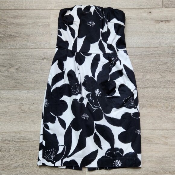 Express Design Studio Floral Dress Womens 0 Black and White Strapless Summer - Picture 1 of 13
